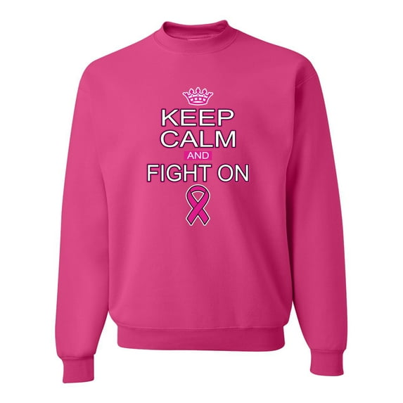 Keep Calm and Fight On Breast Cancer Awareness Unisex Crewneck Graphic Sweatshirt, Fuschia, Medium