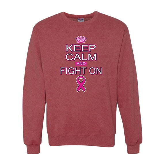 Keep Calm and Fight On Breast Cancer Awareness Unisex Crewneck Graphic Sweatshirt, Vintage Heather Red, Small
