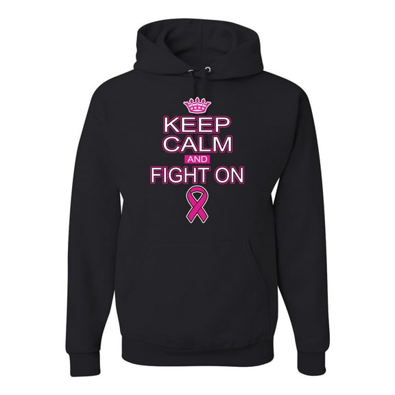 Keep Calm and Fight On Breast Cancer Awareness Unisex Graphic Hoodie Sweatshirt, Black, Small