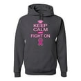 thumbnail image 1 of Keep Calm and Fight On Breast Cancer Awareness Unisex Graphic Hoodie Sweatshirt, Charcoal, Large, 1 of 3