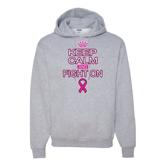 Keep Calm and Fight On Breast Cancer Awareness Unisex Graphic Hoodie Sweatshirt, Heather Grey, Medium