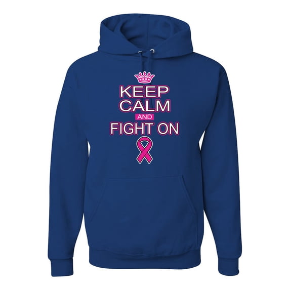 Keep Calm and Fight On Breast Cancer Awareness Unisex Graphic Hoodie Sweatshirt, Royal, Small