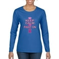thumbnail image 1 of Keep Calm and Fight On Breast Cancer Awareness Womens Graphic Long Sleeve T-Shirt, Royal, Medium, 1 of 3
