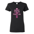 thumbnail image 1 of Keep Calm and Fight On Breast Cancer Awareness Womens Graphic T-Shirt, Black, Small, 1 of 3