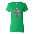 thumbnail image 1 of Keep Calm and Fight On Breast Cancer Awareness Womens Graphic T-Shirt, Kelly, 2XL, 1 of 3