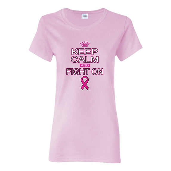 Keep Calm and Fight On Breast Cancer Awareness Womens Graphic T-Shirt, Light Pink, 3XL