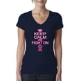 thumbnail image 1 of Keep Calm and Fight On Breast Cancer Awareness Womens V-Neck Tee, Navy, 2XL, 1 of 3