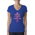 thumbnail image 1 of Keep Calm and Fight On Breast Cancer Awareness Womens V-Neck Tee, Royal, X-Large, 1 of 3