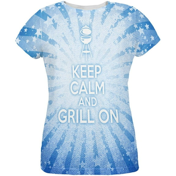 Keep Calm and Grill On Blue All Over Womens T Shirt Multi X-LG