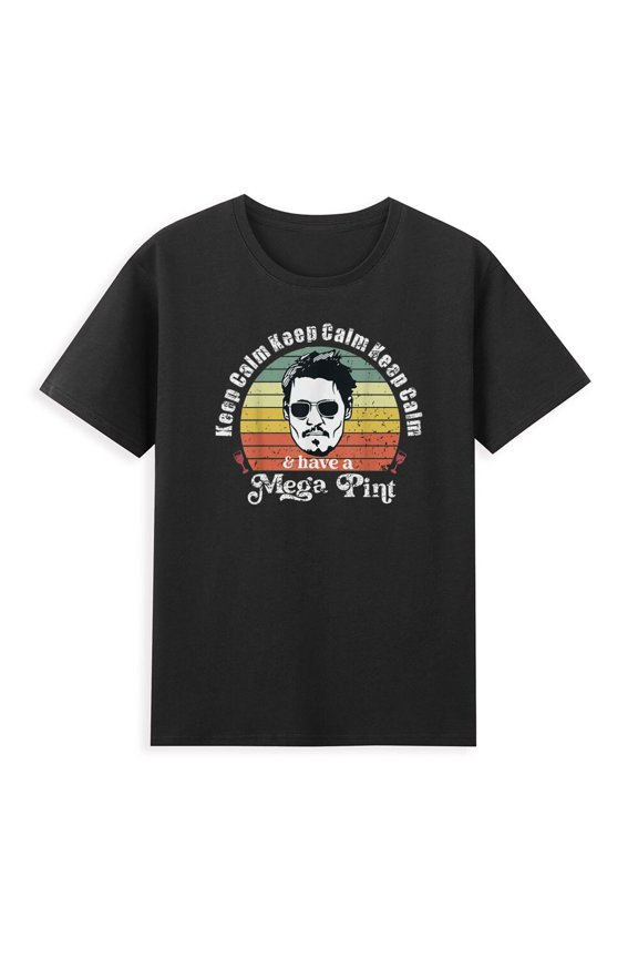 Keep Calm and Have a Mega Pint Funny Quote Gift Sunset Retro Men's T-Shirt Black