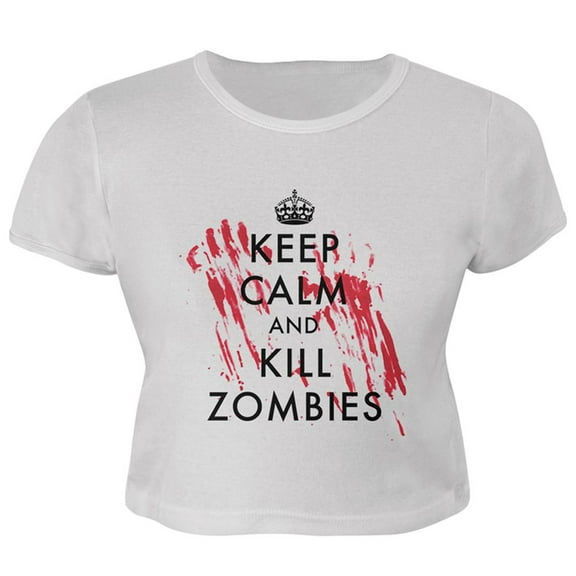 Keep Calm and Kill Zombies Juniors Crop Top T-Shirt White LG