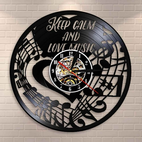 Keep Calm and Love Music Inspirational Wall Clock Music Note Treble Bass Clef Vinyl Record Wall Clock Music Studio Clock Watch