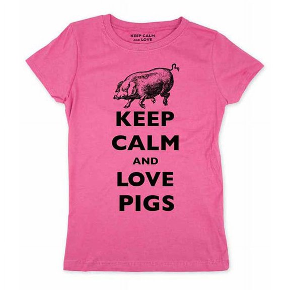 Keep Calm and Love Pigs - wallsparks cute & funny - Youth Young Girls Juniors Slim Fit Shirt