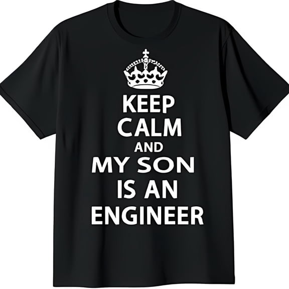 Keep Calm and My Son Is An Engineer Black T-Shirt with Crown Graphic