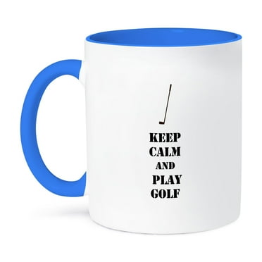 3dRose, Keep Calm and Play Golf sports theme, 11oz Two-Tone Blue Mug