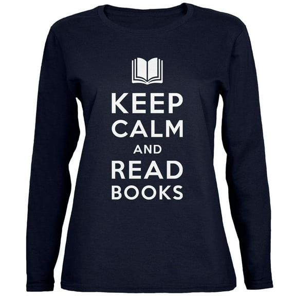Keep Calm and Read Books Navy Womens Long Sleeve T-Shirt - Large