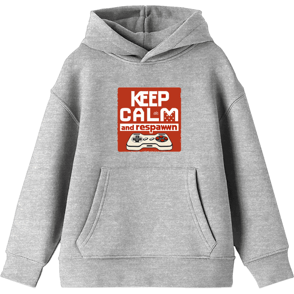 Keep Calm and Respawn Controller Youth Heather Gray Long Sleeve Hoodie-Small