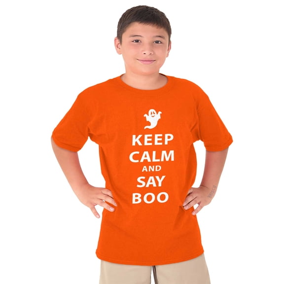Keep Calm and Say Boo Halloween Crewneck T Shirts Boy Girl Teen Brisco Brands XS
