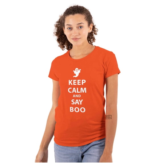 Keep Calm and Say Boo Halloween Womens Slim Fit Graphic Tee Brisco Brands S