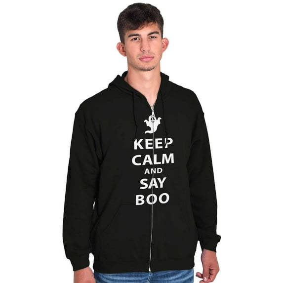 Keep Calm and Say Boo Halloween Zip Up Hoodie Men's Women's Brisco Brands L