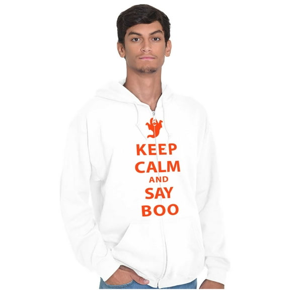 Keep Calm and Say Boo Halloween Zip Up Hoodie Men's Women's Brisco Brands S