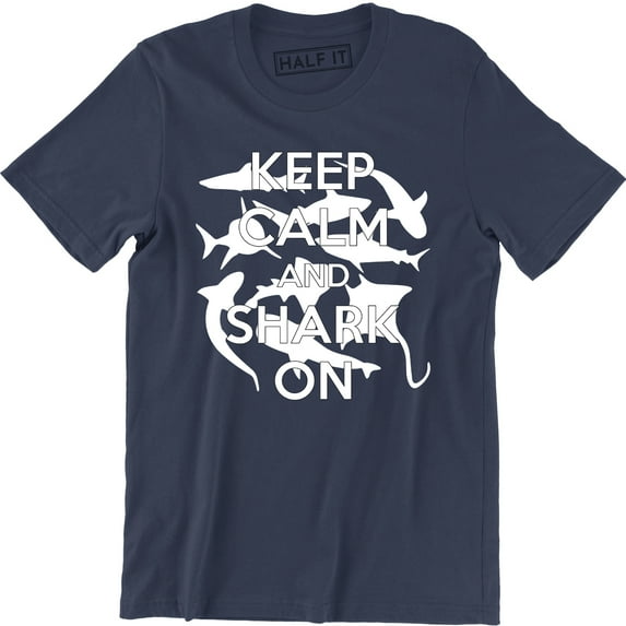 Keep Calm and Shark On Funny Fishing Aquatic Fish Meme Men's T-Shirt