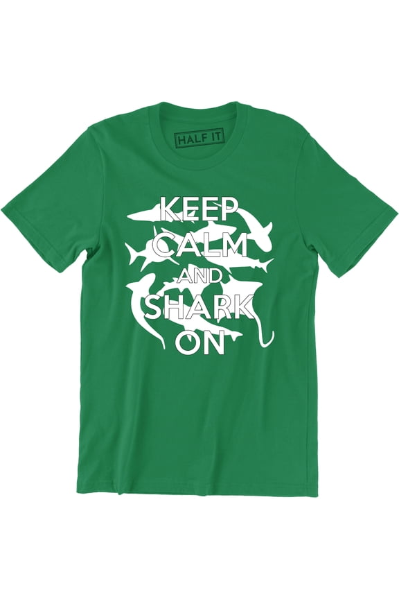 Keep Calm and Shark On Funny Fishing Aquatic Fish Meme Men's T-Shirt