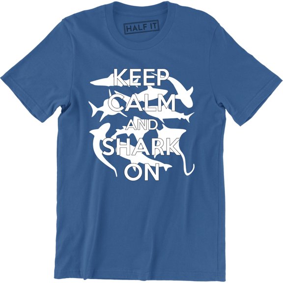 Keep Calm and Shark On Funny Fishing Aquatic Fish Meme Men's T-Shirt