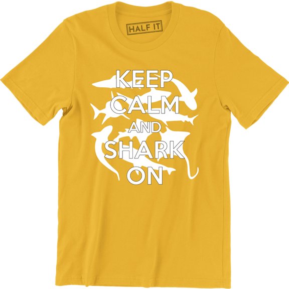 Keep Calm and Shark On Funny Fishing Aquatic Fish Meme Men's T-Shirt
