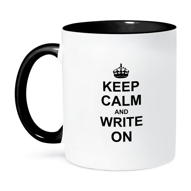 3dRose, Keep Calm and Write on - carry on writing - Author pHD thesis Writer gifts fun funny humor humorous, 15oz Two-Tone Black Mug