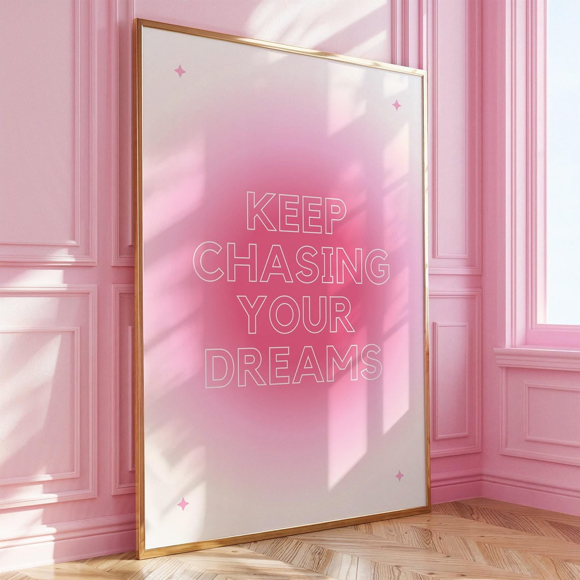 Keep Chasing Your Dreams Motivational Wall Art Pink Aesthetic Poster ...