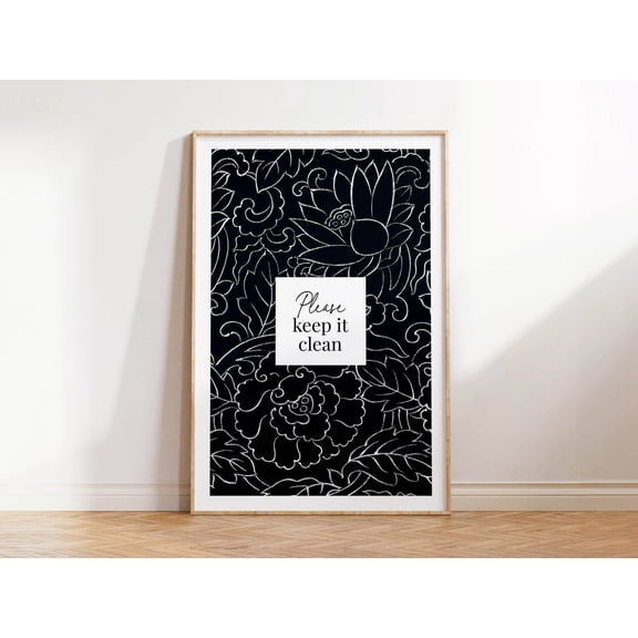 Keep Clean Bathroom Retro Floral Style Art, Unframed Canvas 8x10in