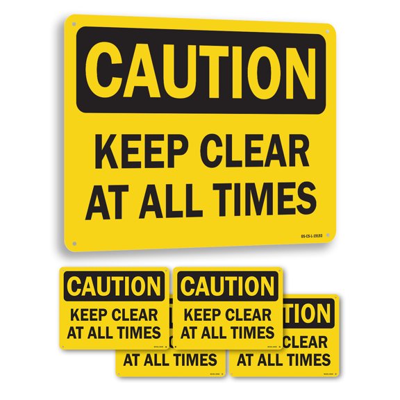 Keep Clear At All Times OSHA Caution Aluminum Sign 14 Inch x 10 Inch - 5 Pack
