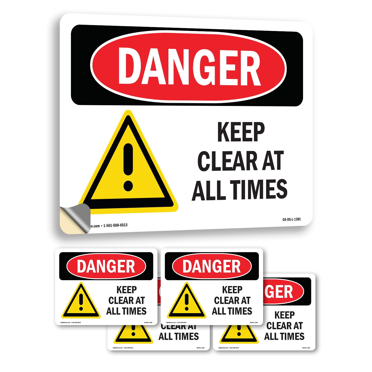 Keep Clear At All Times OSHA Danger Vinyl Decal Label 18 Inch x 12 Inch ...