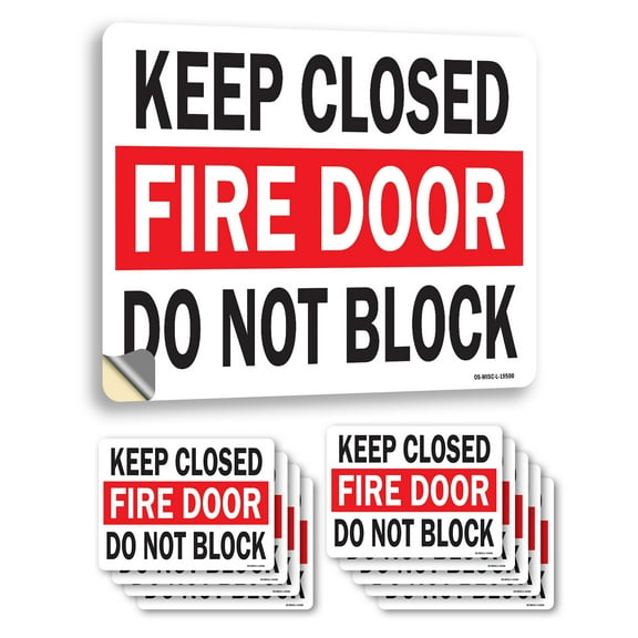 Keep Closed Fire Door Do Not Block OSHA Vinyl Decal Label 5 Inch x 3.5 Inch - 10 Pack