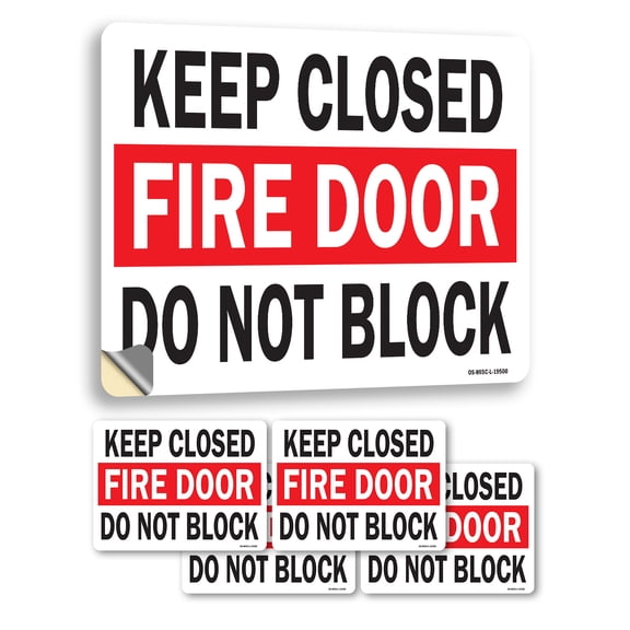 Keep Closed Fire Door Do Not Block OSHA Vinyl Decal Label 7 Inch x 5 Inch - 5 Pack