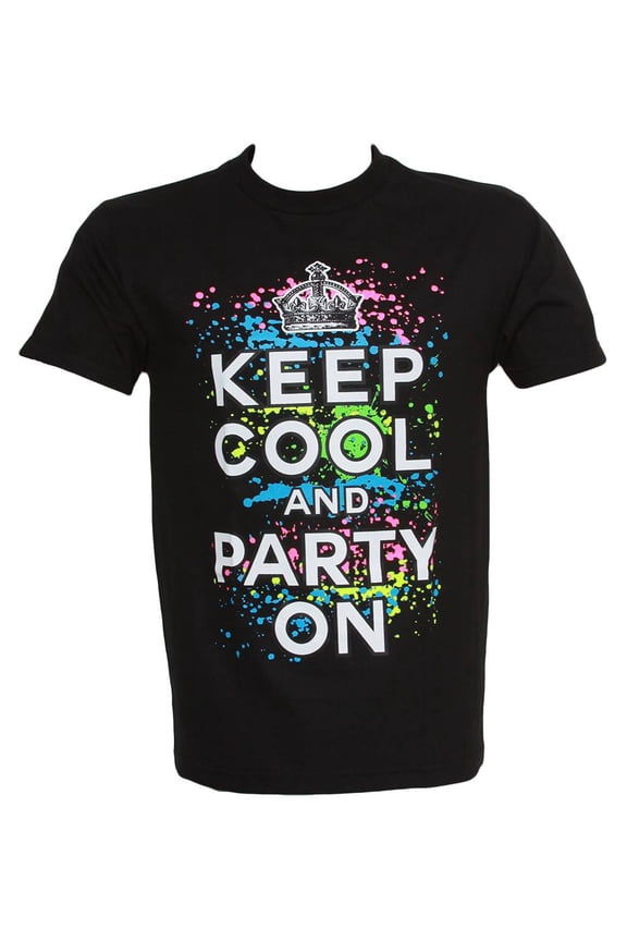 Keep Cool and Party On Graphic T Shirt, Black Small