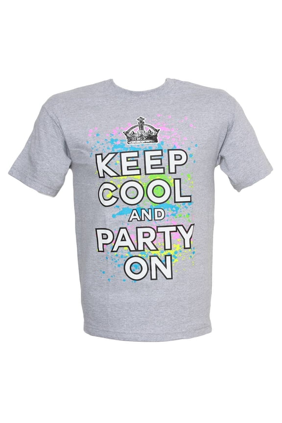 Keep Cool and Party On Graphic T Shirt, Grey X-Large