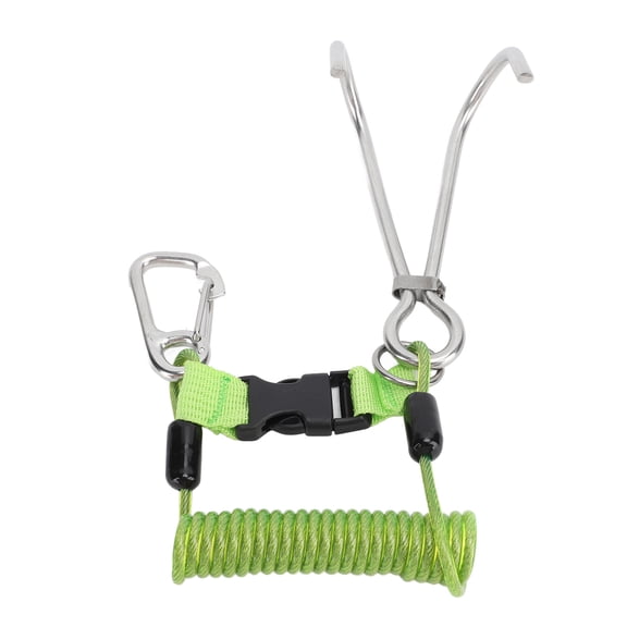 Keep Diving Spring Coiled Diving Hook Stainless Steel Double End Snap Clip with Quick Release Buckle Scuba Accessories Green, 5.91 inches / 15 cm Length, Portable Secure Gear Equipment