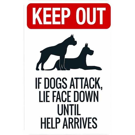 Keep Out If Dogs Attack Lie Face Down Until Help Arrives Warning Sign, Security Metal Sign - 8"x12" Personalized Decor for Business Office Yard Street Road Home Caution