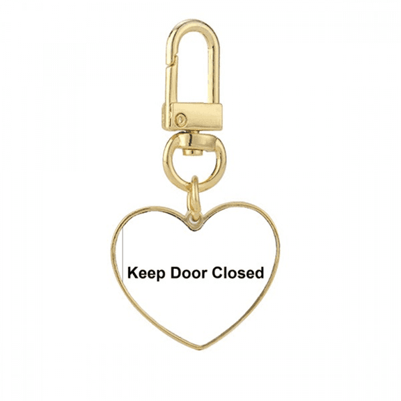 Keep Door Closed Black Symbol Gold Heart Keychain Metal Keyring Holder