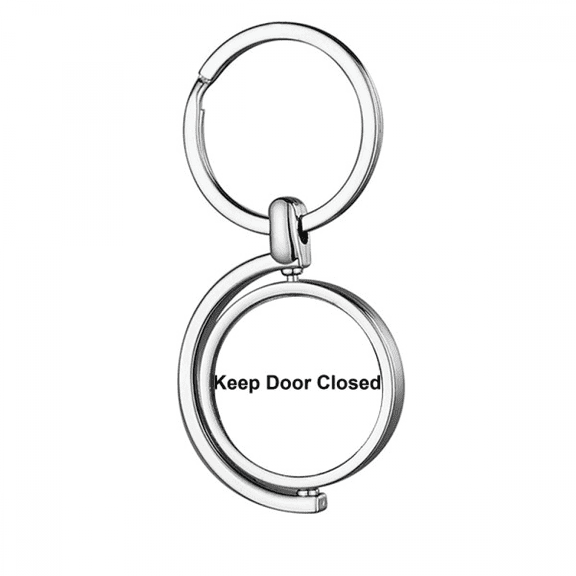 Keep Door Closed Black Symbol Rotating Keychain Metal Keyring Holder