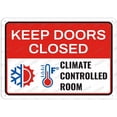 thumbnail image 1 of Keep Doors Closed Climate Controlled Room Sign - 12×8 Inches, Aluminum Metal Tin Warning Plate, Safety Restriction Alert Decor, 1 of 6