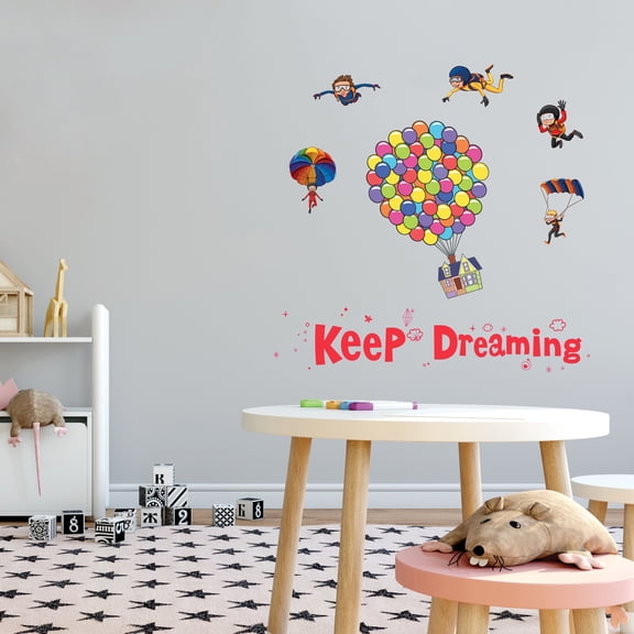Keep Dreaming Quote Wall Decal-Skydivers Kids Room Vinyl Wall Sticker - Modern Design Sport Decor for Kids Room , Bedroom,Boys Girls Room-Easy to Apply and Remove-Size : 30" x 30"