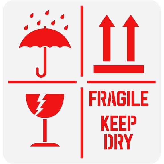 Keep Dry Fragile Up Text Stencil 11.8x11.8inch Reusable Sign Drawing Template