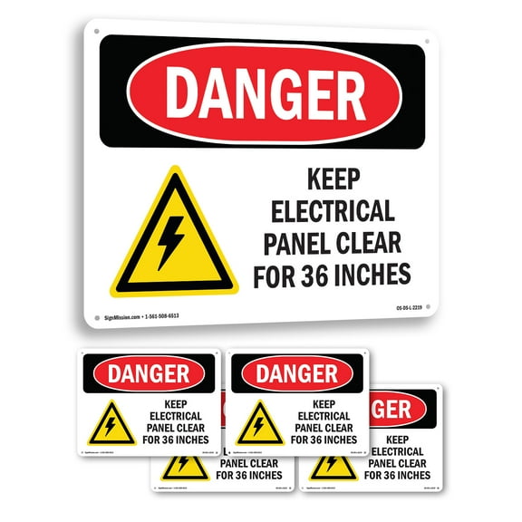 Keep Electrical Panel Clear OSHA Danger Rigid Plastic Sign 18 Inch x 12 Inch - 5 Pack