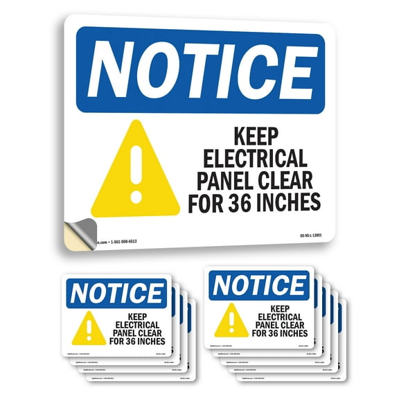Keep Electrical Panel Clear With Symbol OSHA Notice Vinyl Decal Label 5 Inch x 3.5 Inch - 10 Pack