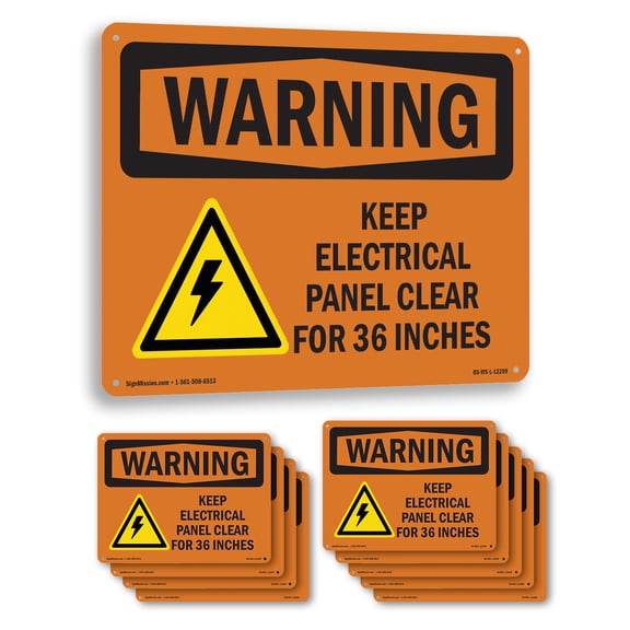 Keep Electrical Panel Clear With Symbol OSHA WARNING Aluminum Sign 24 Inch x 18 Inch - 10 Pack