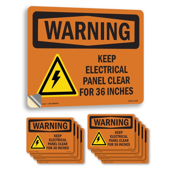 Keep Electrical Panel Clear With Symbol OSHA WARNING Vinyl Decal Label 10 Inch x 7 Inch - 10 Pack