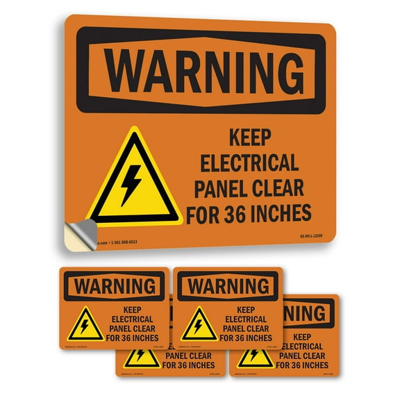 Keep Electrical Panel Clear With Symbol OSHA WARNING Vinyl Decal Label 14 Inch x 10 Inch - 5 Pack